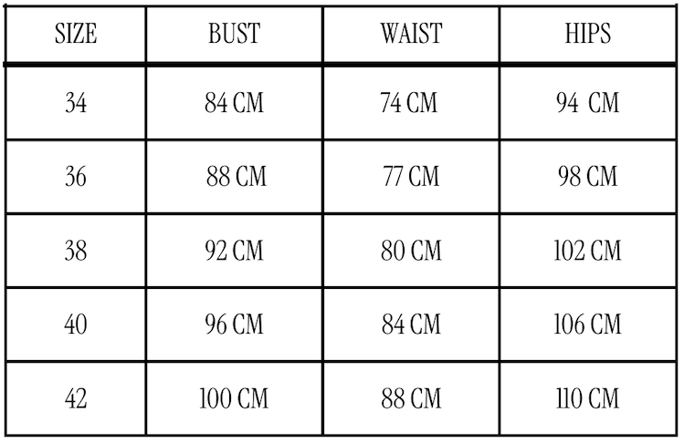 Size chart